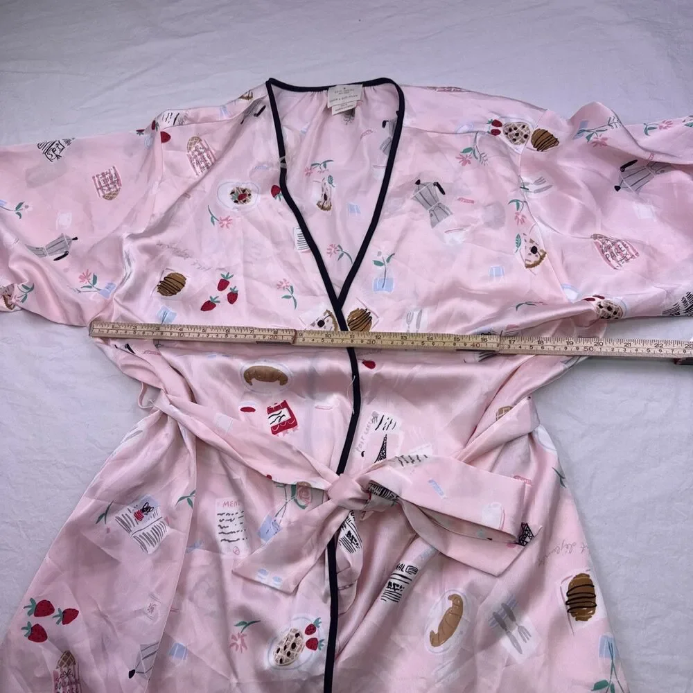 Kate Spade New York Womens French Theme Print Robe White Pink Size Medium NWT